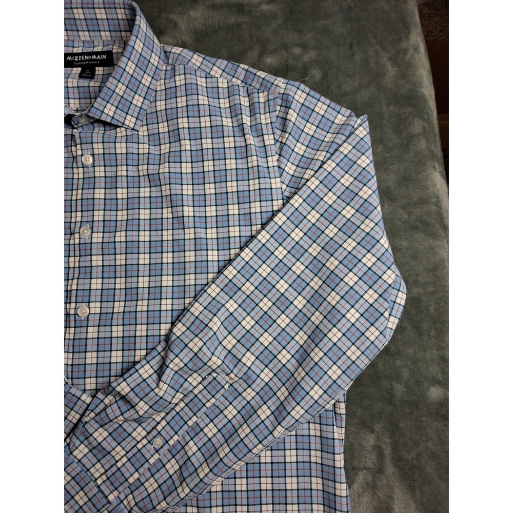 Mizzen+Main Lightweight Leeward Dress Shirt Mens XL Trim Blue Plaid Performance - Picture 4 of 11